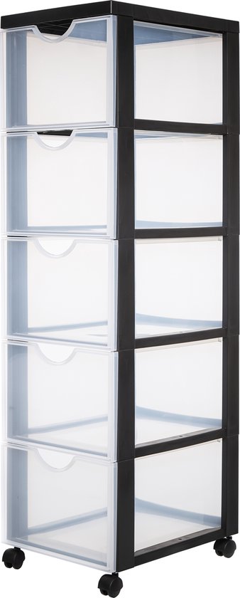 IRIS Easygrip Chest of drawers - 5 drawers x 15L - plastique - noir/transparent - avec roulettes