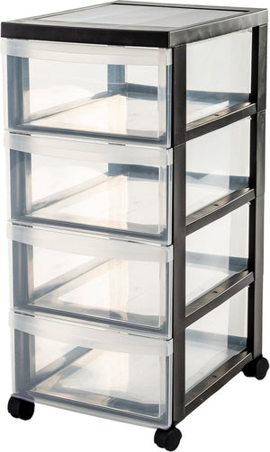 IRIS Design Chest of drawers - 4 half-deep drawers - 4x 11L - plastique - noir/transparent à roulettes