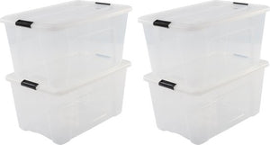 IRIS Topbox Storage Box - 45L - Plastic - Transparent/Black - Set of 4