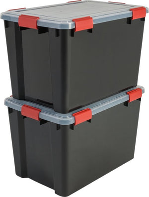 IRIS Airtight Storage Box - 70L - Plastic - Black/Red - Set of 2