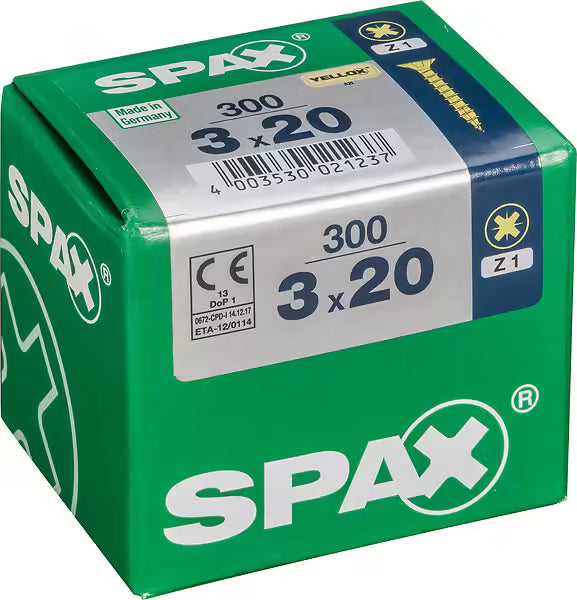 300 vis 3x20 tête fraisée empreinte PZ1 jaune SPAX