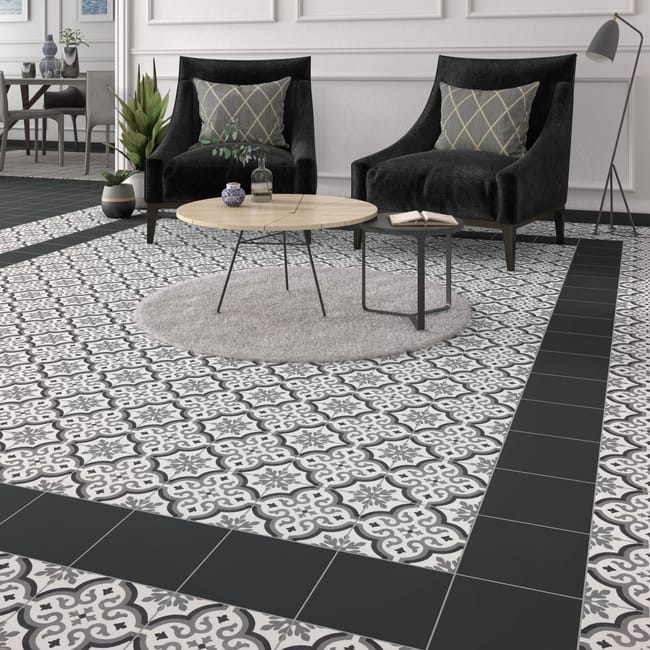 CARRELAGE PATRIMONY 20X20 ROSACE NOIR BLC1.59M2
