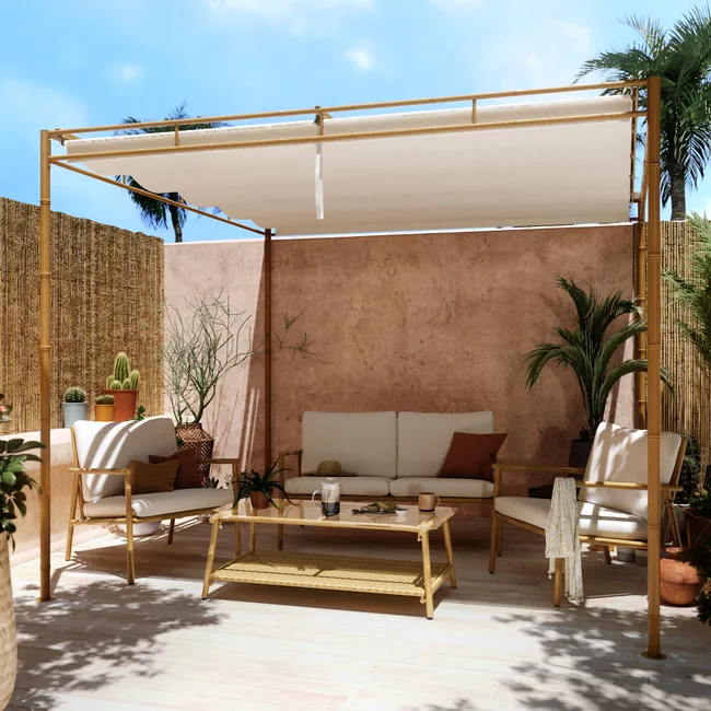 PERGOLA BAMBOO ACIER POLYEST 293X293X230