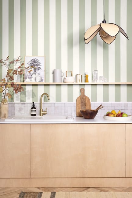 PAPIER PEINT INT BASICS LINEN LINES VERT AMANDE