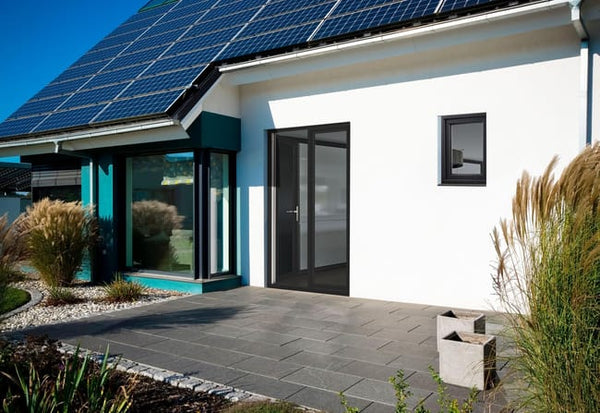 Porte fenêtre PVC Essentiel H.215xl.140cm 2 vantaux gris ext/blanc int