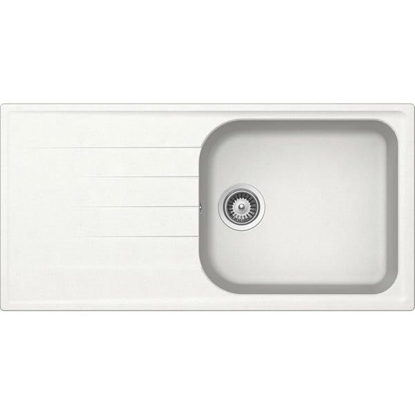 Evier à encastrer 1 grand bac avec égouttoir, Quartz et résine, ELBE Blanc