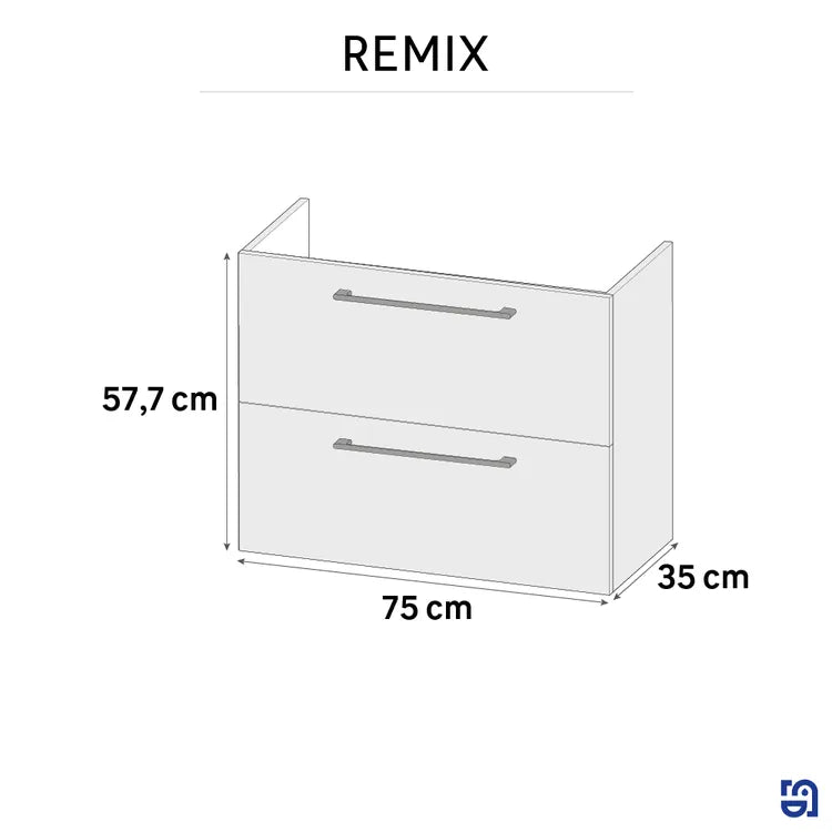 Meuble sous-vasque, 2t L.75cm x H.58cm x P.33cm effet chêne doré Remix