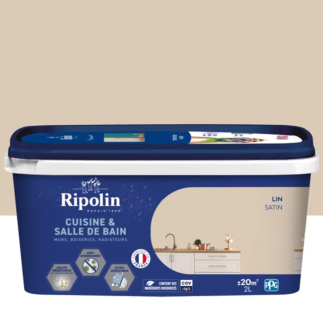 Peinture mur lin satin RIPOLIN Cuisine et bain 2L