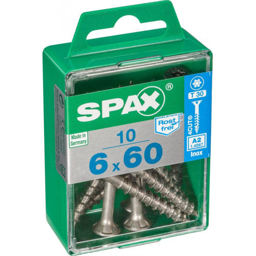 10 vis inox tête fraisée torx SPAX, Diam.6 mm x L.60 mm - SPAX