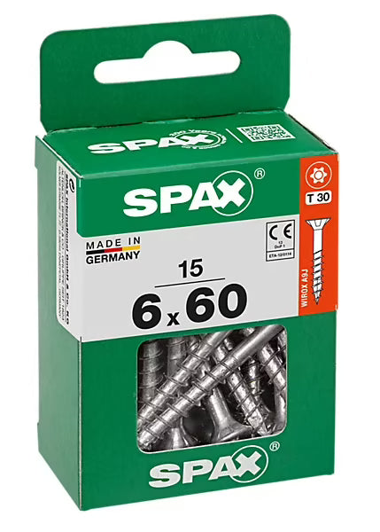 Vis à bois tête fraisé torx Wirox Spax 6x60mm - 15 pièces