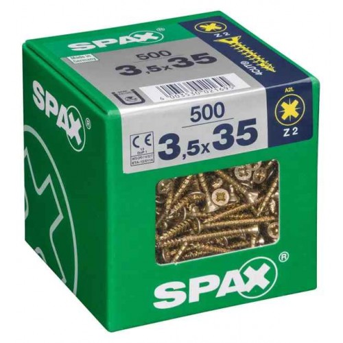 vis spax 3.5 x 35 mm acier boite de 500 vis tête fraisée pozidriv PZ2 filetage complet