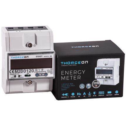 3-Phase DIN Energy Meter 80A 2-Tariff MOD-BUS MID certificate THORGEON