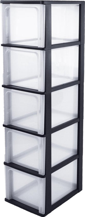 IRIS Organizer Chest drawer system A4 - 5 deep drawers - 5 x 13L - plastique - noir/transparent