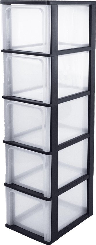 IRIS Organizer Chest drawer system A4 - 5 deep drawers - 5 x 13L - plastique - noir/transparent