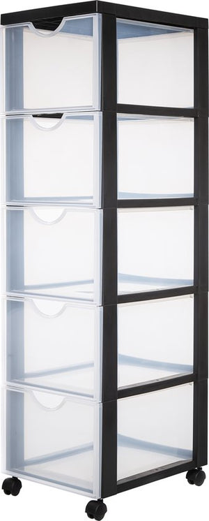 IRIS Easygrip Chest of drawers - 5 drawers x 15L - Plastic - Black/Transparent - With wheels
