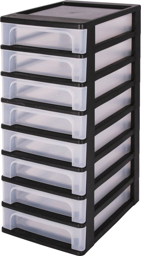 IRIS Organizer Chest drawer system A4 - 8 small drawers - 8 x 4L - plastique - noir/transparent