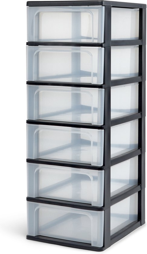 IRIS Organizer Chest drawer system A4 - 6 medium drawers - 6 x 7L - Plastic - Black/Transparent