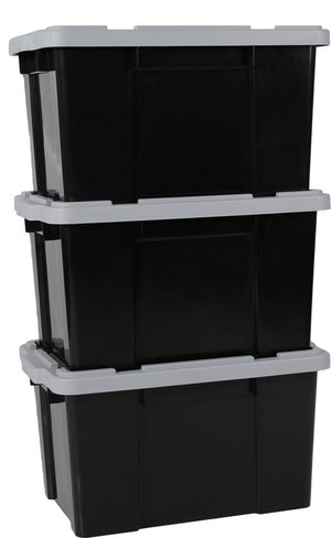 IRIS Powerbox Storage Box - 50L - Plastic - Black/Gray - Set of 3