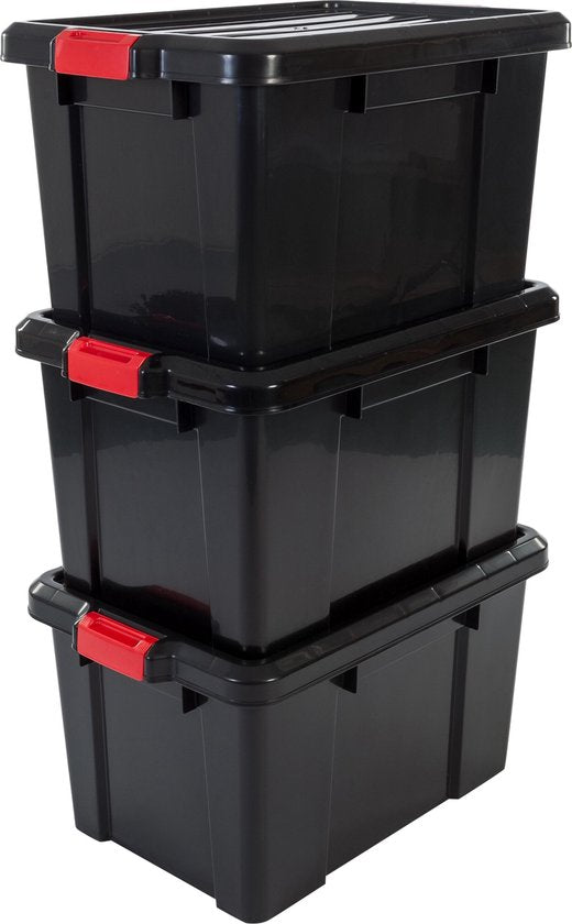 IRIS Powerbox Boîte de rangement - 50L - plastique - noir/rouge