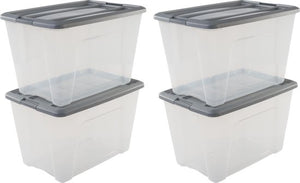 IRIS New Topbox Storage Box - 60L - Plastic - Transparent/Silver - Set of 4
