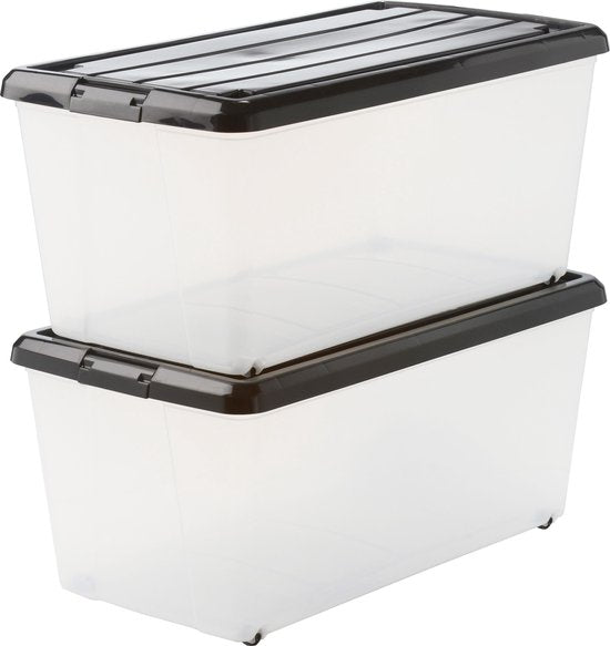 IRIS Rollerbox Boîte de rangement - 70L - plastique - transparent/noir