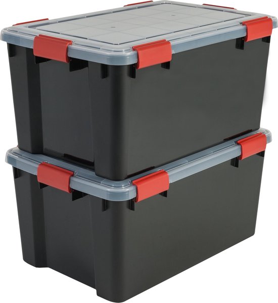 IRIS Airtight Boîte de rangement - 50L - plastique - noir/rouge