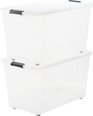 IRIS Topbox Storage Box - 70L - Plastic - With Wheels - Transparent - Set of 2