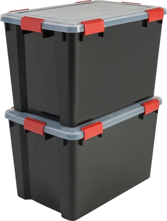 IRIS Airtight Boîte de rangement - 70L - plastique - noir/rouge