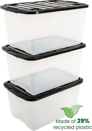 IRIS Topbox Boîte de rangement with Half-Open Lid - 45L - plastique - transparent/noir