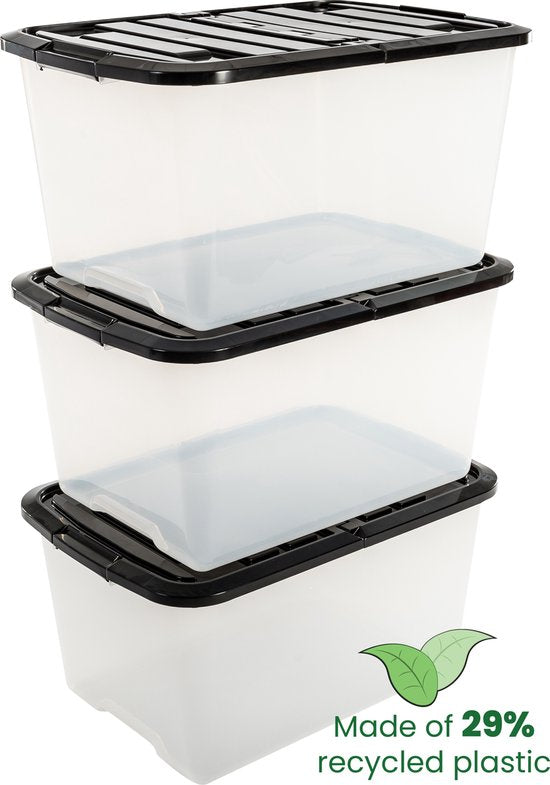 IRIS Topbox Boîte de rangement with Half-Open Lid - 45L - plastique - transparent/noir