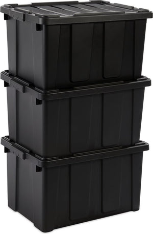 IRIS Powerbox Robust Storage Box - 68L - 100% Recycled Plastic - Black - Set of 3