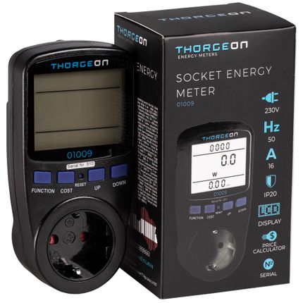 Socket Power Consumption Meter 16A EU Plug Black THORGEON
