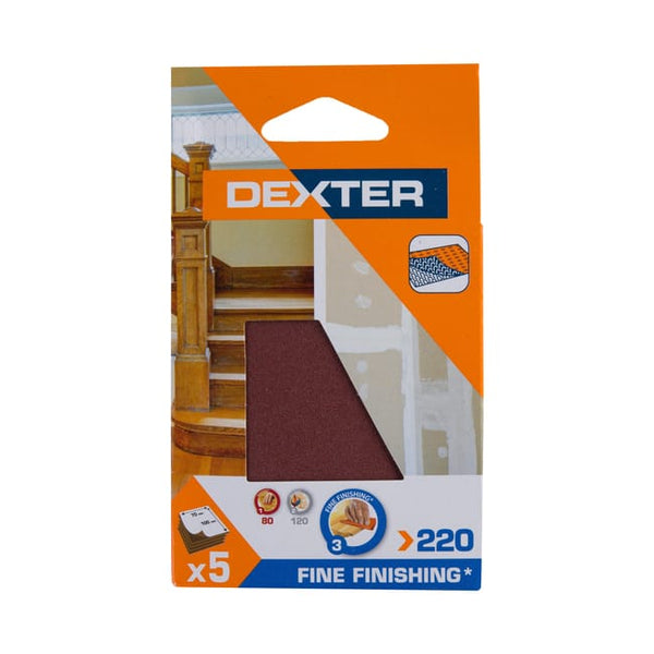 Lot de 5 feuilles abrasives DEXTER pour ponceuse à bande, grains 220