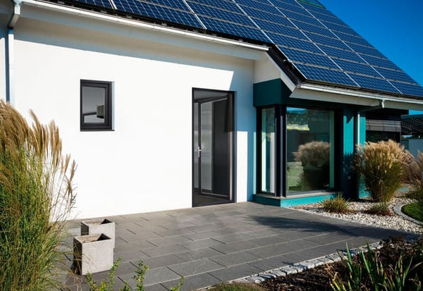 Porte fenêtre PVC Essentiel H.205xl.80cm 1 vantail tirant G gris ext/blanc int