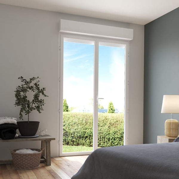 Porte fenêtre avec volet roulant PVC Essentiel H.215xl.140cm 2 vantaux blanc